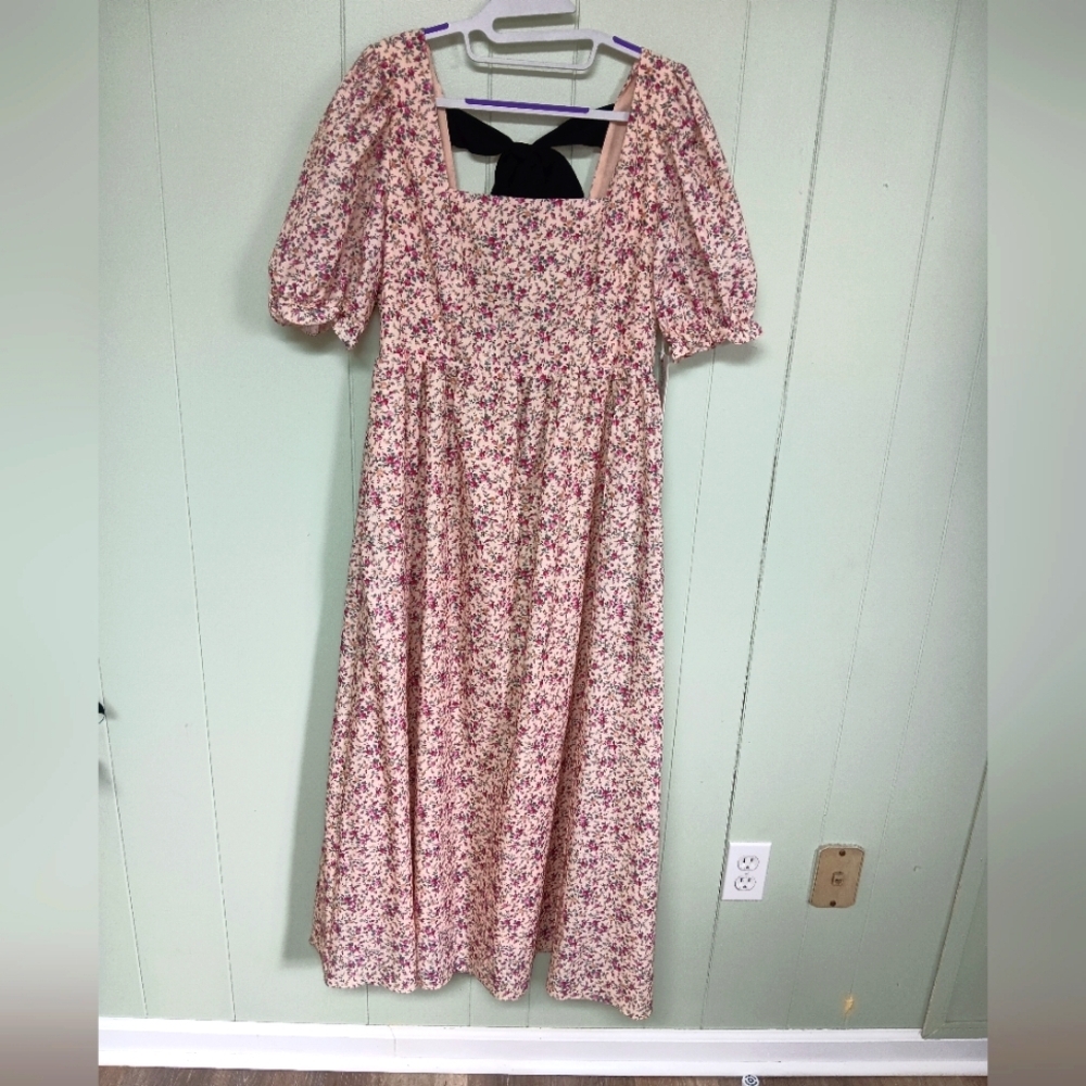 Pink Floral Maxi Dress with Bow Back